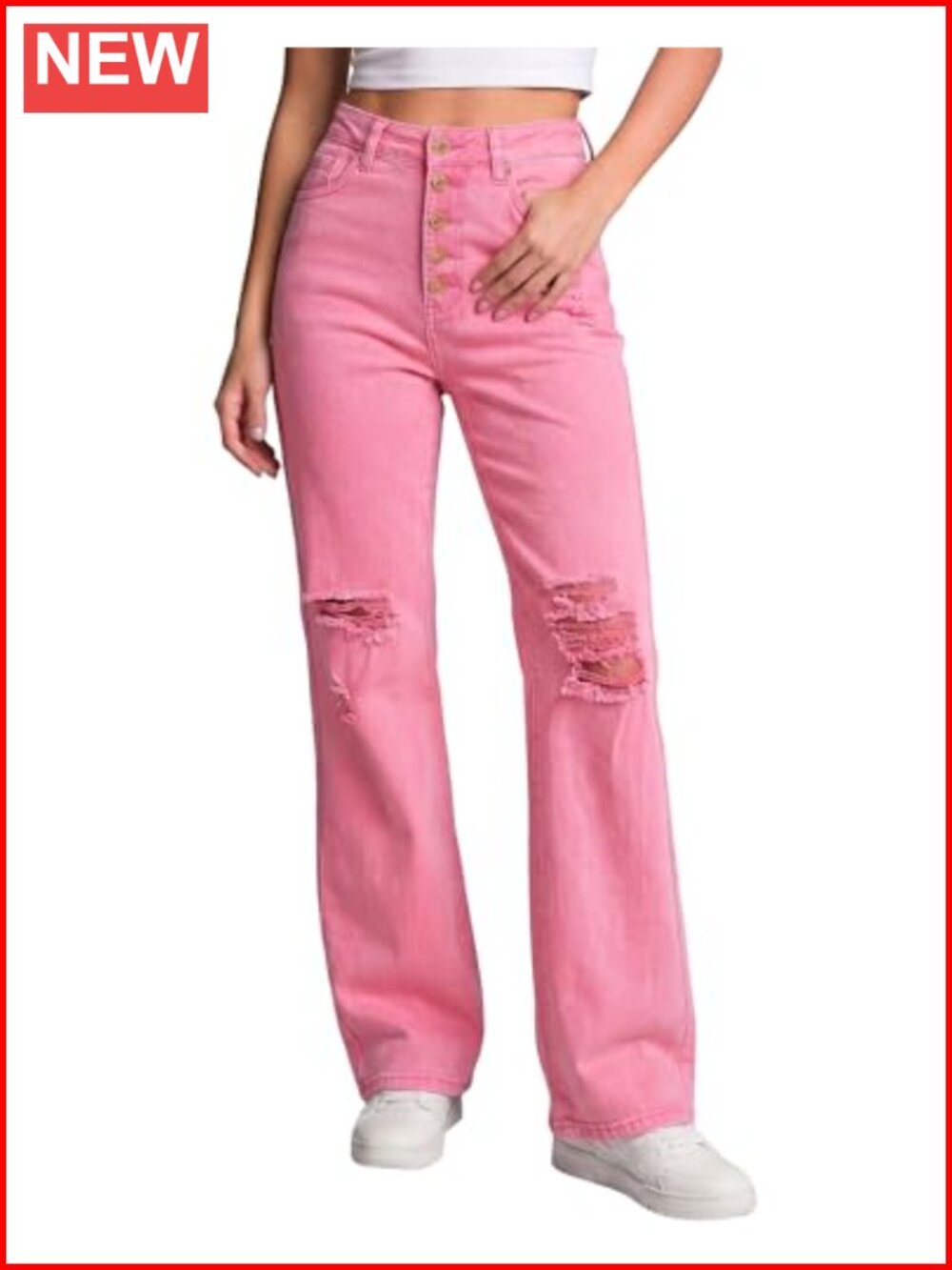 High Waisted Ripped Flare Jeans Button Fly Frayed Bell Bottom Wide Leg